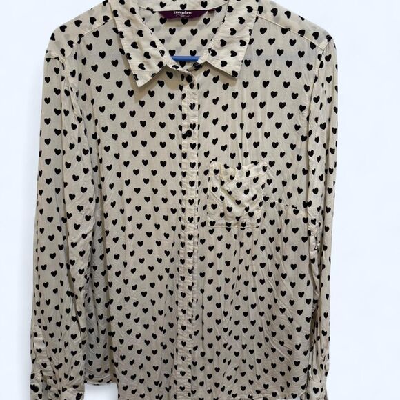 ASOS Tops - Asos Women's Unique White & Black Heart Print Long Sleeved Work Blouse